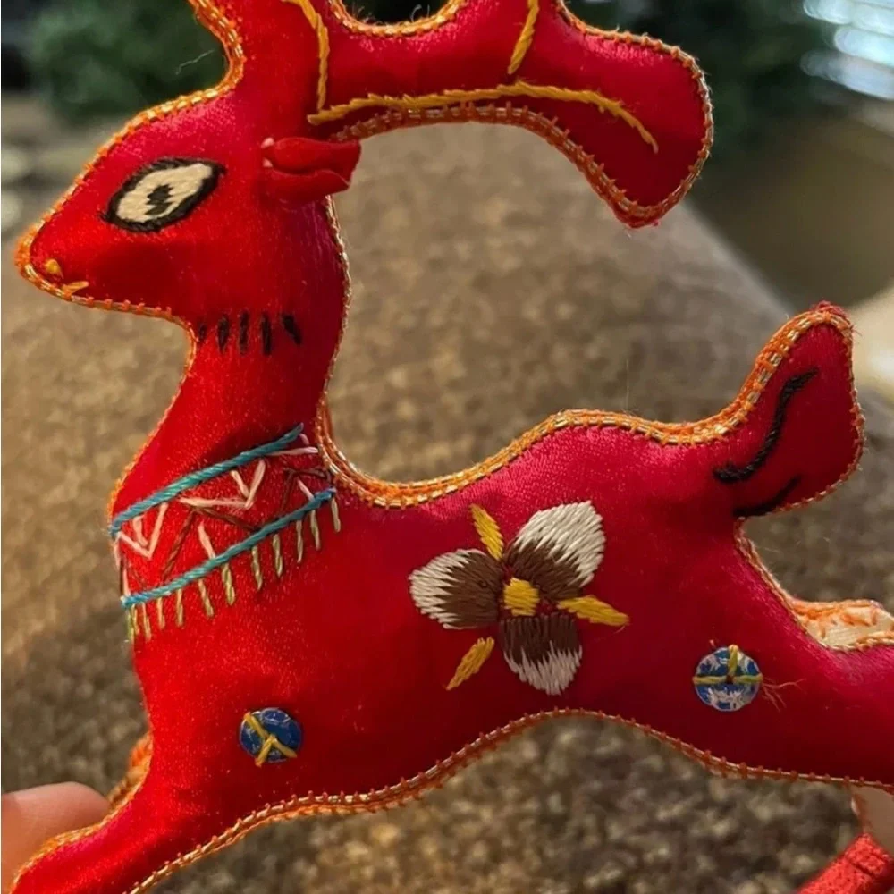 Rocking Reindeer • Vintage • Red • Christmas • Embroidery • Sequins• 7 Ornaments - Picture 13 of 14